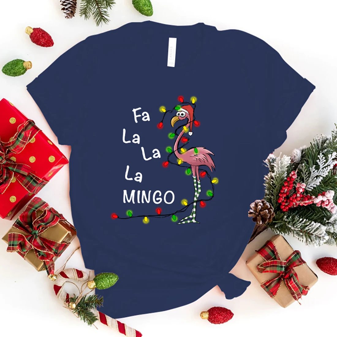 Women Fashion Christmas Fa La La La Mingo Letter Print T-Shirt Unisex Casual T Shirt Harajuku Soft Short Sleeve Round Neck Shirt