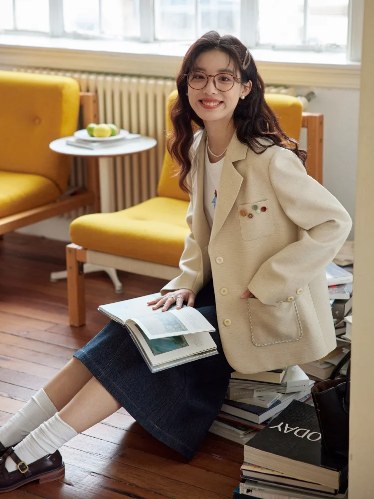 

Women'S Cropped Coat New In External Clothes Crop Blazer Woman Summer Streetwears Wrap Beige Khaki Green Gray High Classic
