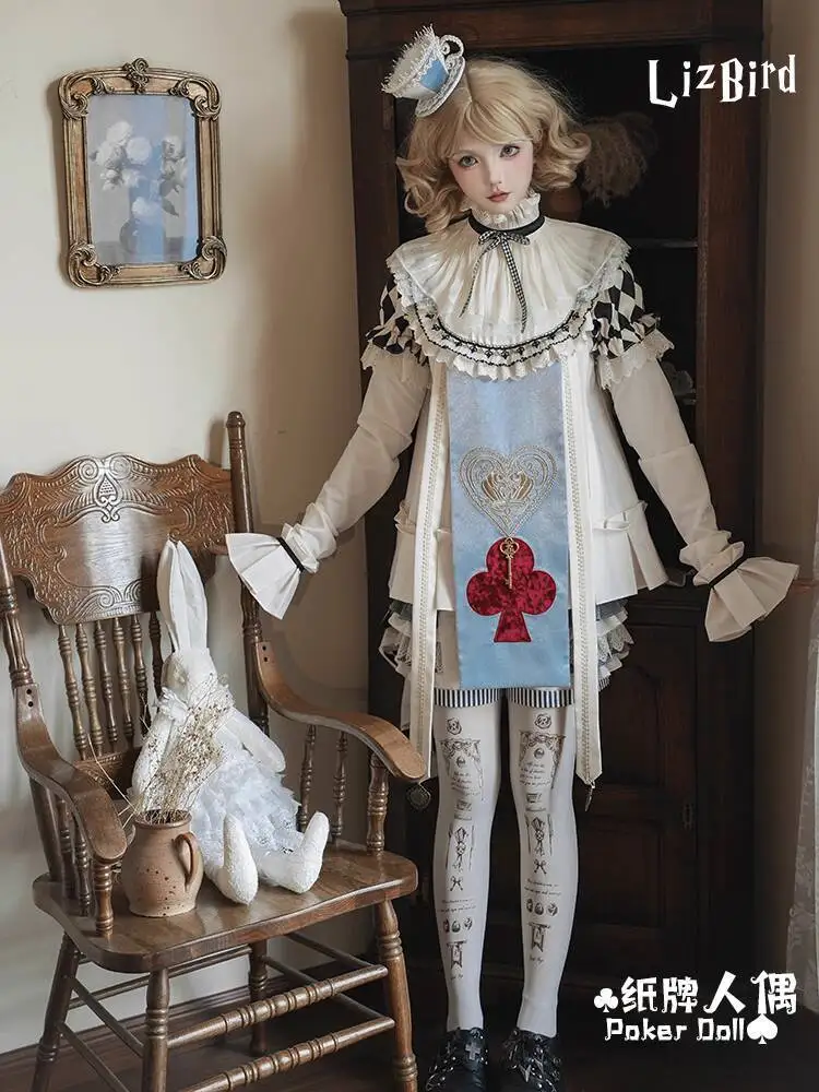 

Новая кукла-карточка, юбка в стиле Лолиты, шахматная доска, фиеста, карнавал, Хэллоуин, топы для косплея, шорты с объемными рукавами, хвост, накладной воротник