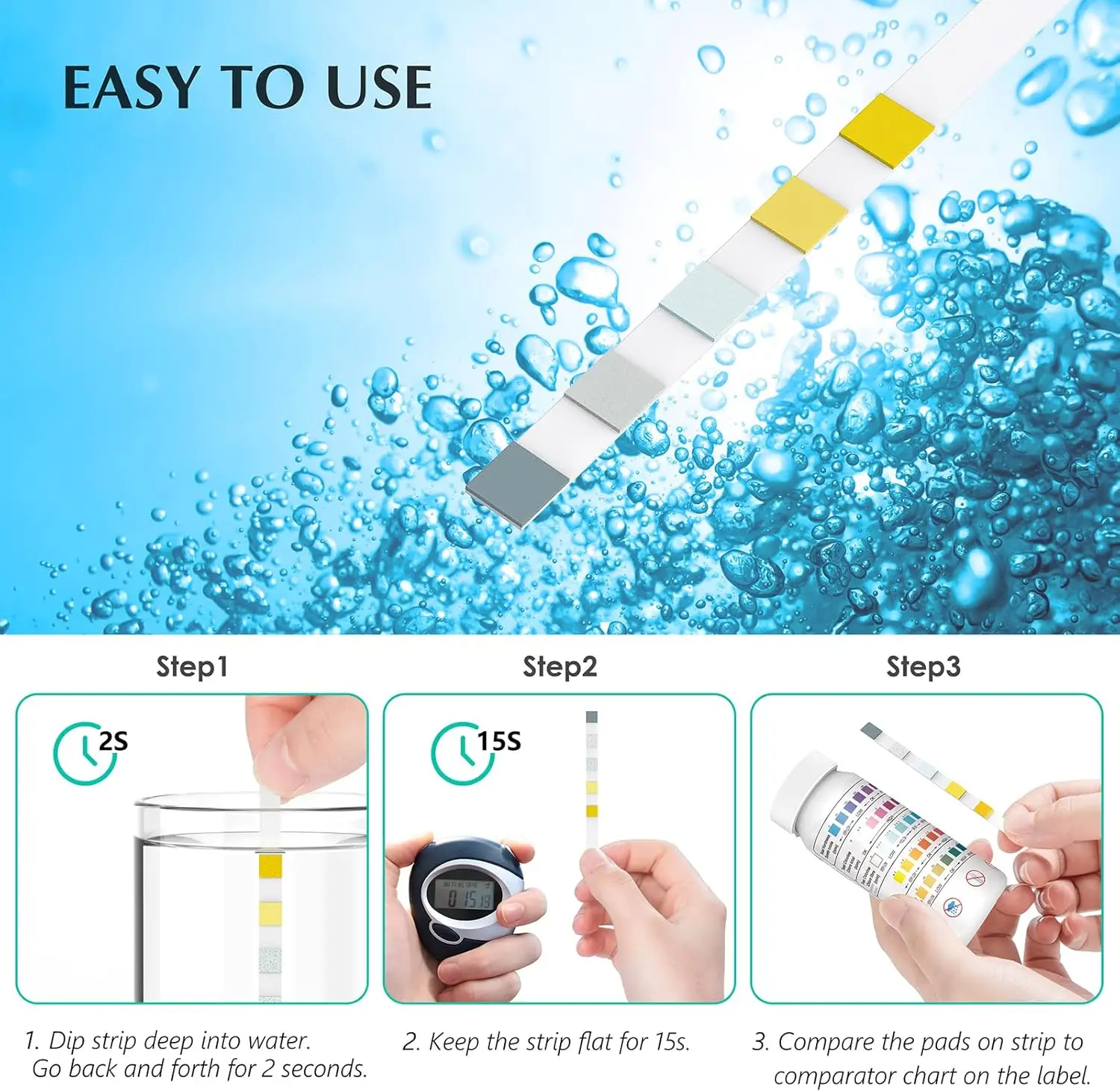 50 pcs Multipurpose 5 in 1 Chlorine PH Test Strips SPA Swimming Pool Water Tester Paper Hardness Tool