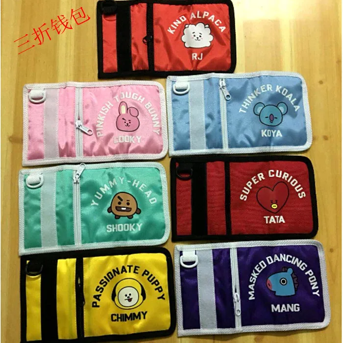 BT21 cartoon cute short wallet pendant Kawaii BTS trifold multifunction lanyard key ID storage bag wallet anime merchandise gift - view 4