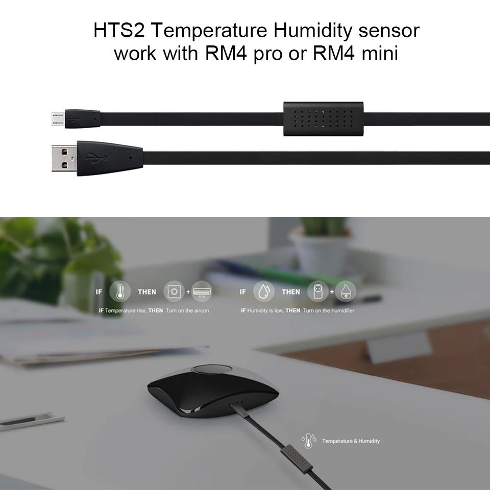 Oryginalny czujnik temperatury i wilgotności z portem USB Broadlink HTS2 współpracuje z RM Mini RM4 Pro dla inteligentnego domu Alexa Google Home