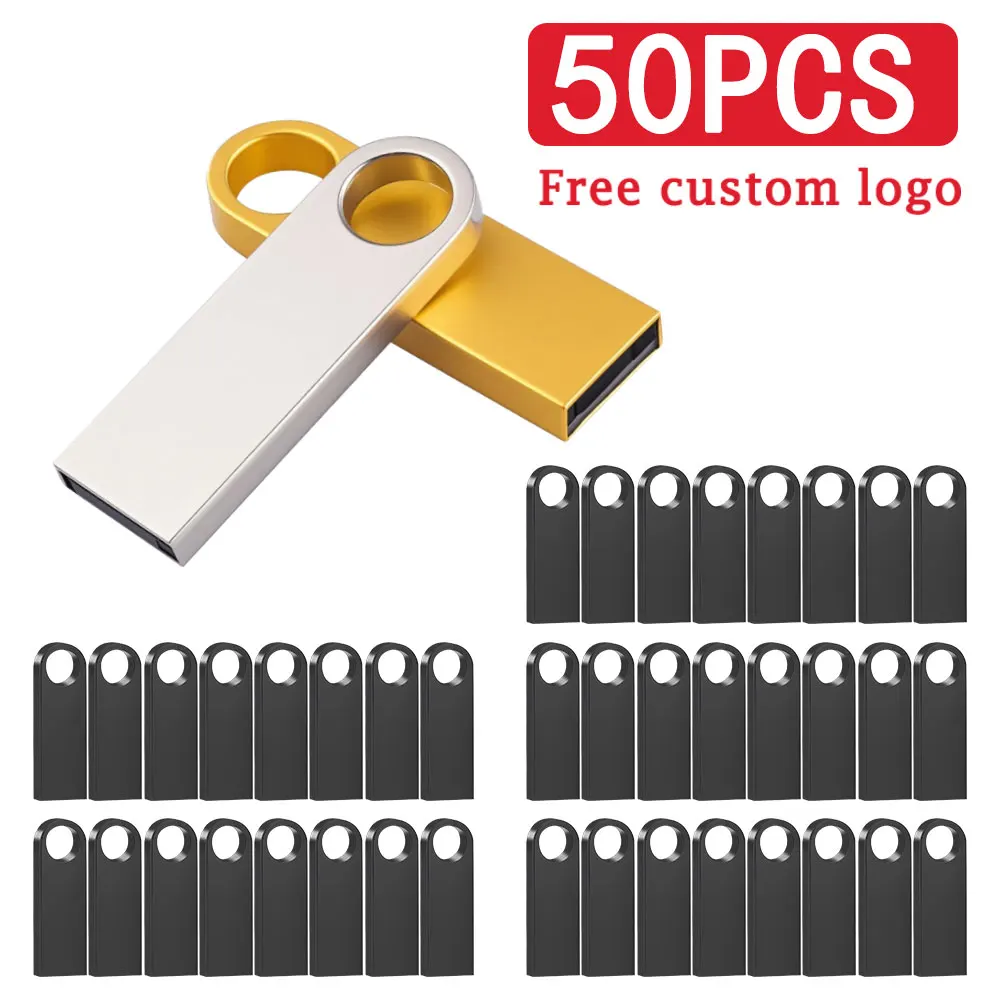 50Pcs PenDrive 2.0 Free Custom Logo Metal USB Flash Drive 64GB 32GB 8GB 4GB Memory Flash USB Stick 128mb 512mb Pen Drive
