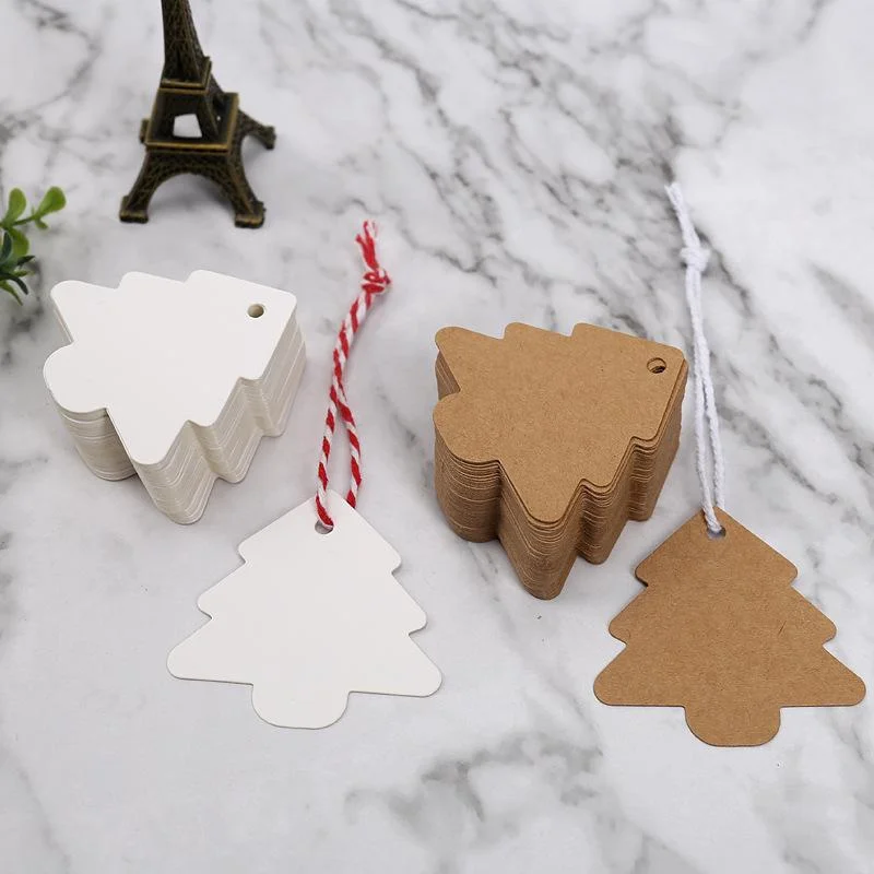 100Pcs Tree Shape Paper Tags Kraft Paper Card Labels Paper Cards Tags DIY Christmas Wedding Party Blank Hang Tag Gifts