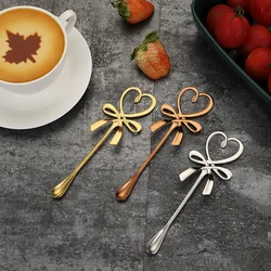 Exquisite 3D Bow Knot Heart Shaped Mini Coffee Spoon Tea Dessert Hanging  Gold Silver  Stainless Steel Flatware