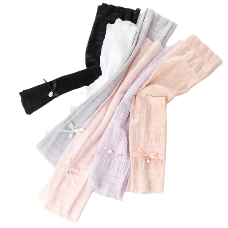 Sarung Tangan Anti Sinar UV Tabir Surya Musim Panas Wanita Desain Baru dengan Sarung Tangan Olahraga Luar Ruangan Lengan Bersepeda Sejuk Ikatan Simpul Mutiara Renda