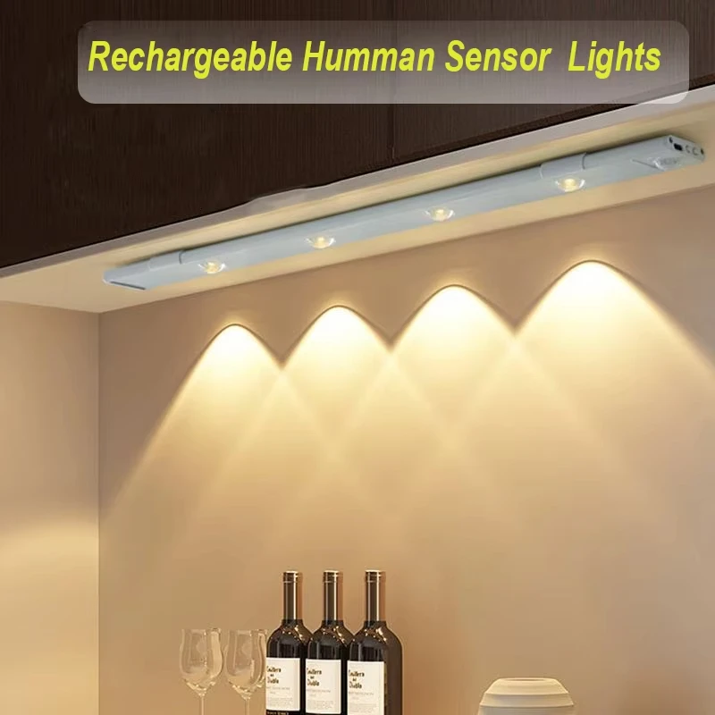 LED Kitchen Under Cabinet Light USB Rechargeable Motion Sensor Bar Light For Kitchen Bedroom Wardrobe 20/30/40/50cm Night Light