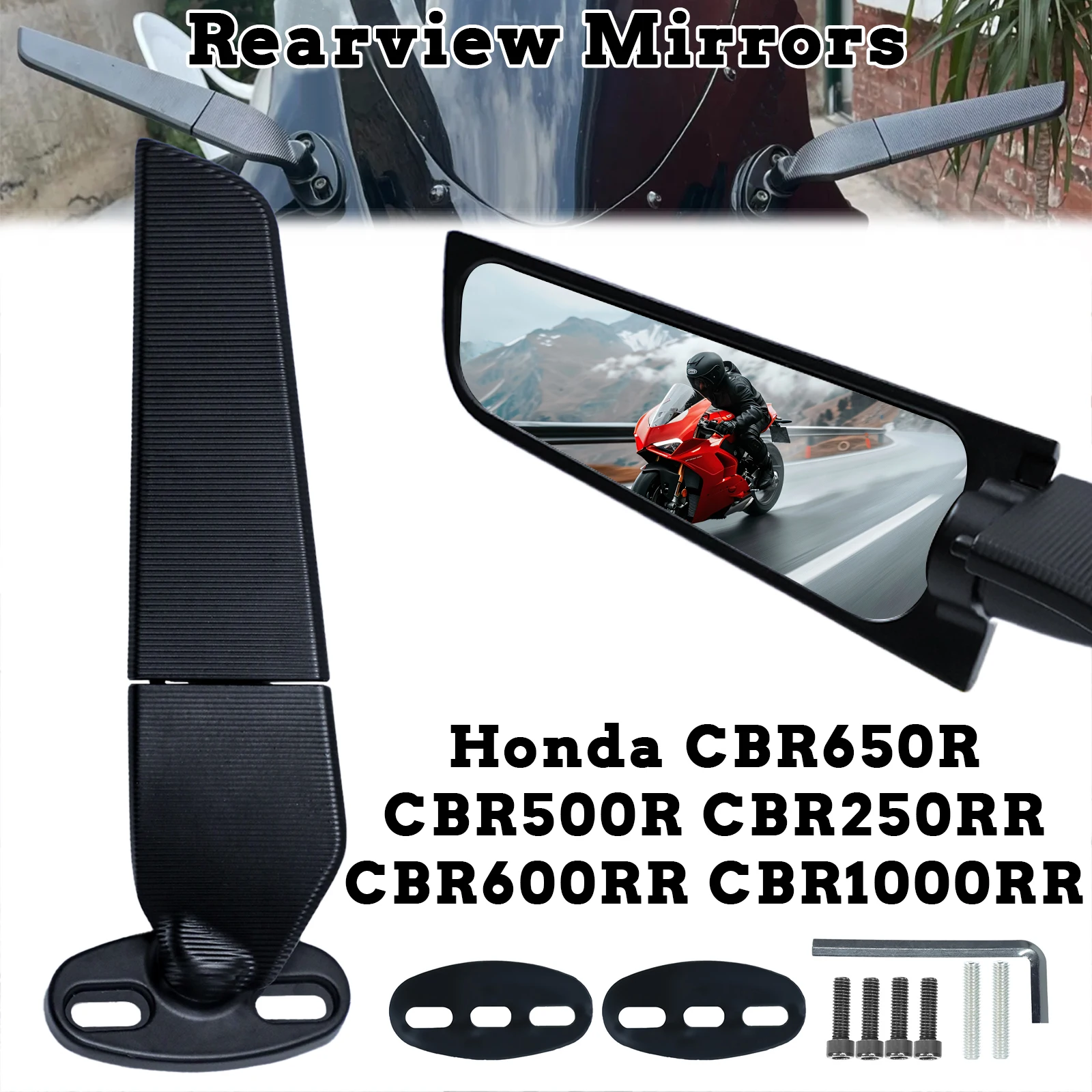 Side Wing Mirrors For Honda CBR650R CBR500R CBR250RR CBR600RR CBR1000RR Motorcycle Rear Mirror Rotatable Adjustment Side Mirrors