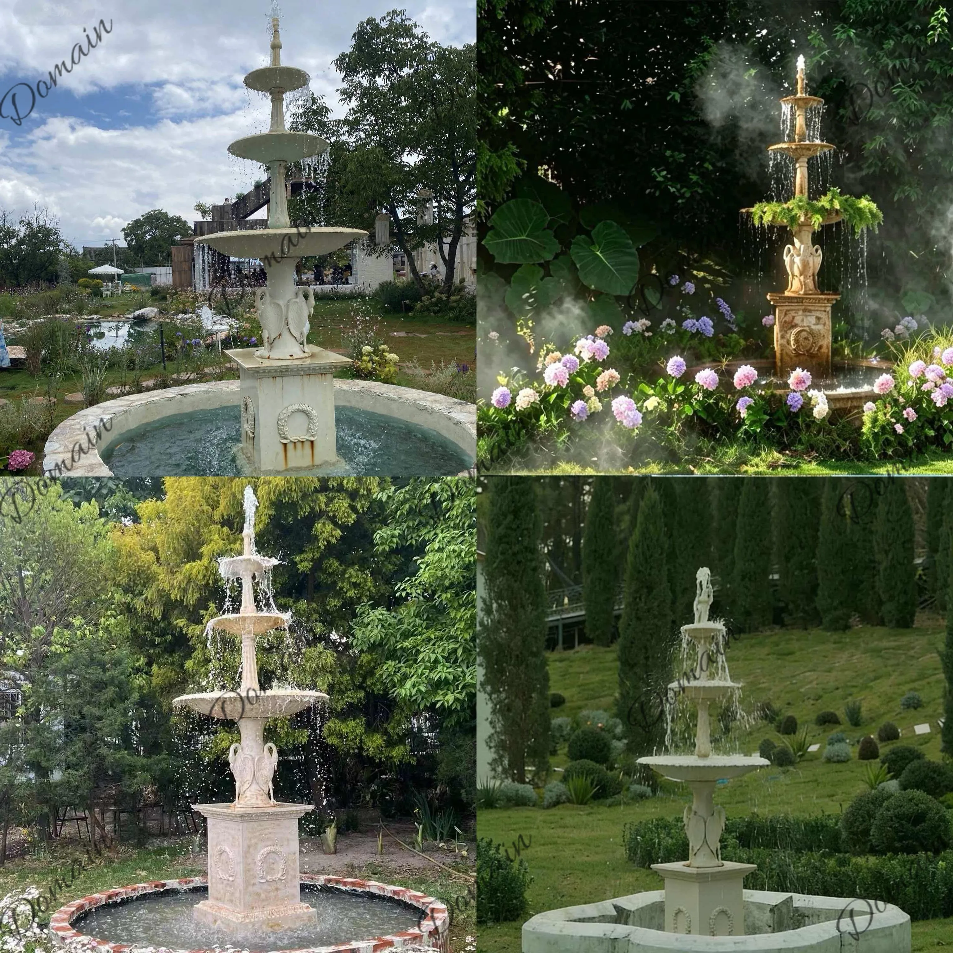 Cast Iron Three-Tier Crane Fountain Garden Outdoor Landscape Decoration