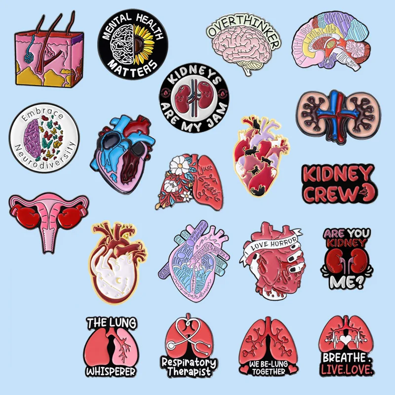 Pink Brain Brooch Wholesale Bone Chest Lung Medical Learning Metal Badge Decorative Brooches Bag Pins for Backpacks Backpack Pin