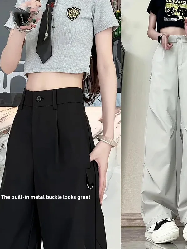 

Qui Dry Pleated Casual Straight Leg Workwear Pants Men's Women's High Waist Loose Fit Summer Faionable All-Match Long Tro...