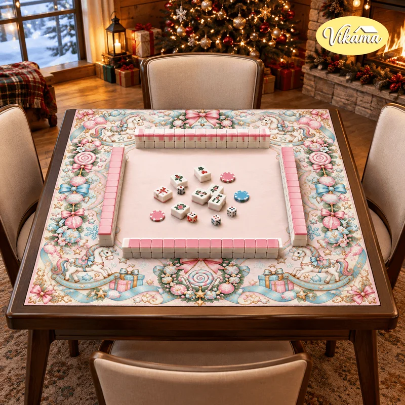 VIKAMA Christmas Unicorn Mahjong Table Mat Non Slip Washable Table Cover for Kids Family Game Night Holiday Gift