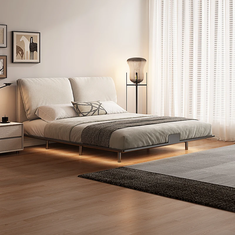 

White European Double Bed Frame Metal Minimalist Modern Pliable Double Bed King Size Floating Cama Matrimonial Furniture Home