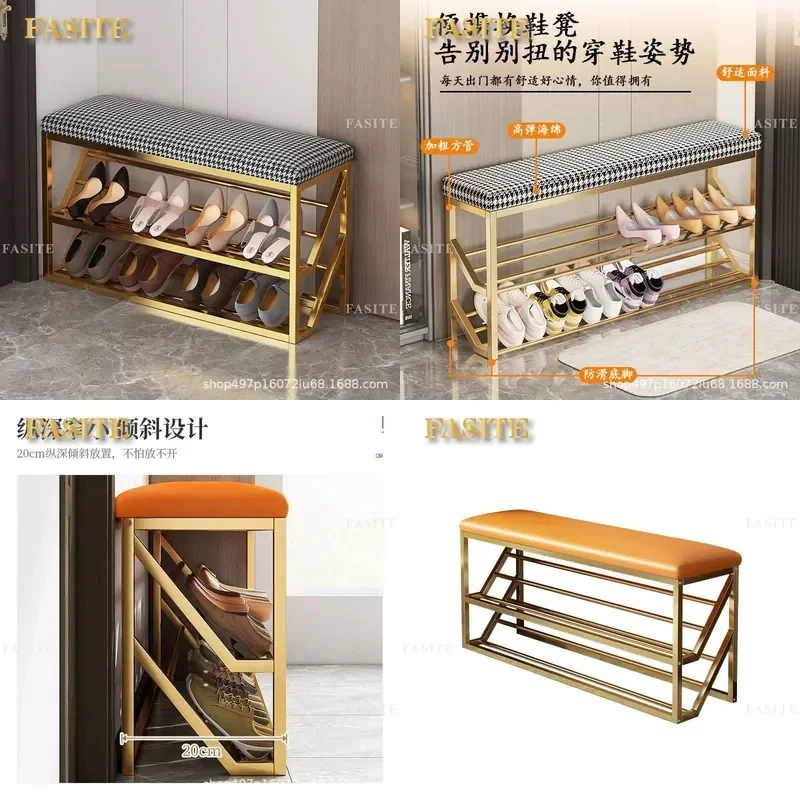 For Entryway Shoe Changing Stool Light Luxury Shoe Rack Cabinet Free Installation Multi Layer Storage Shelf Modern Home Decor