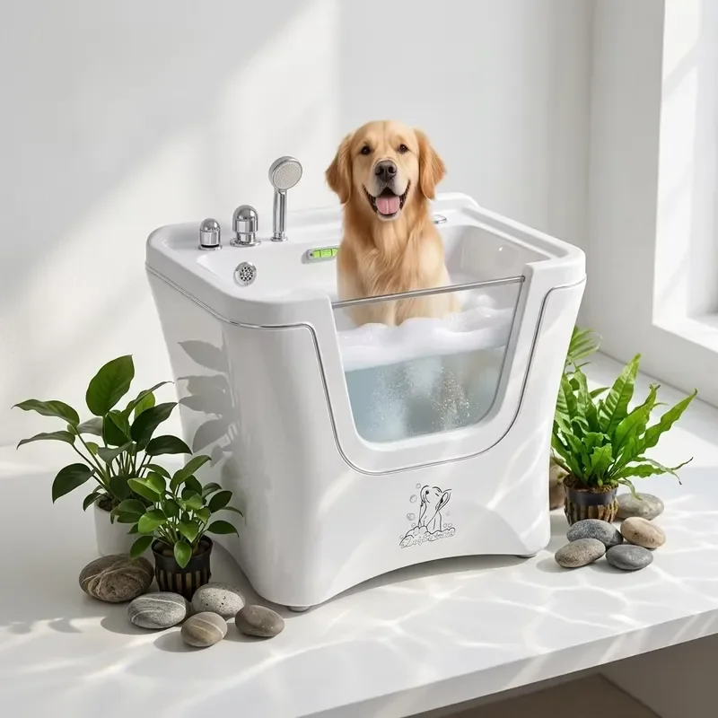 Ergonomic Low Threshold Clinical Dog Grooming Tub for Safe Recovery Wash for Injured Pets