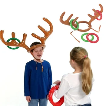 DIY 크리스마스 어린이 선물 크리스마스 게임 팽창식 재미있는 순록 뿔 모자 링 토스, 나비다 나탈 새해 야외 팽창 장난감