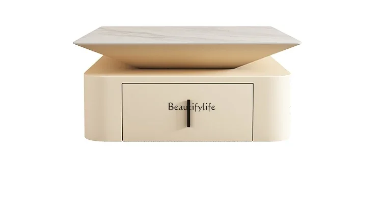 

Cream style square coffee table Modern simple Italian light luxury rock slab tea table