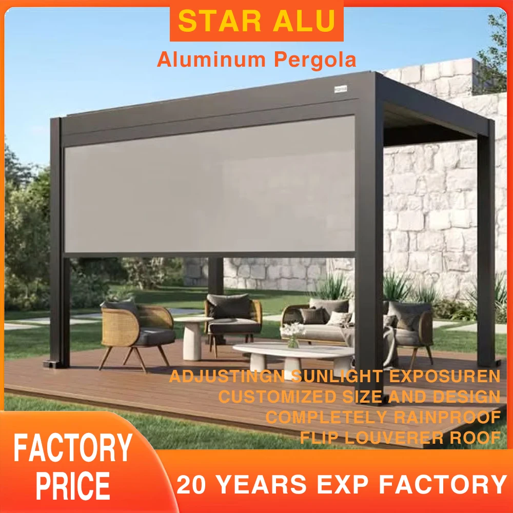 

Automatic Aluminum Louvered Pergola with Bioclimatic Awning for Outdoor Gazebo Shade and Terrace Roof Luxury Modern Outdoor