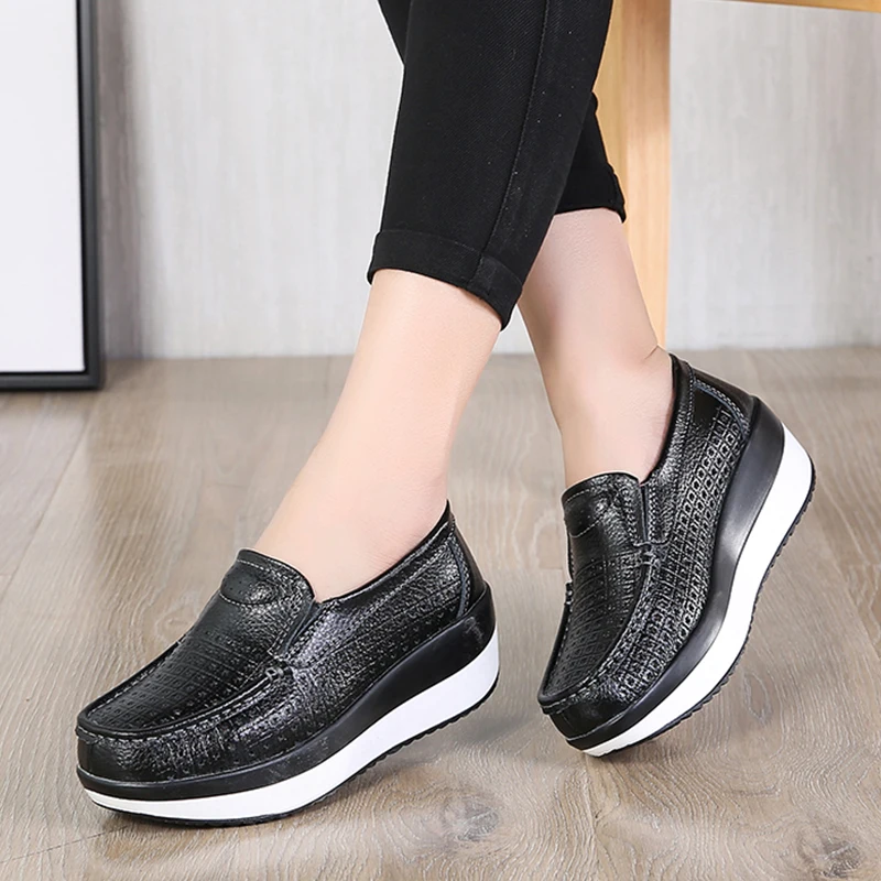 Frauen Schuhe Herbst Winter Kuh Echtes Leder Flache Plattform Schuhe Frau Slip Auf Weibliche Müßiggänger Frauen Turnschuhe Mokassins WSH3355