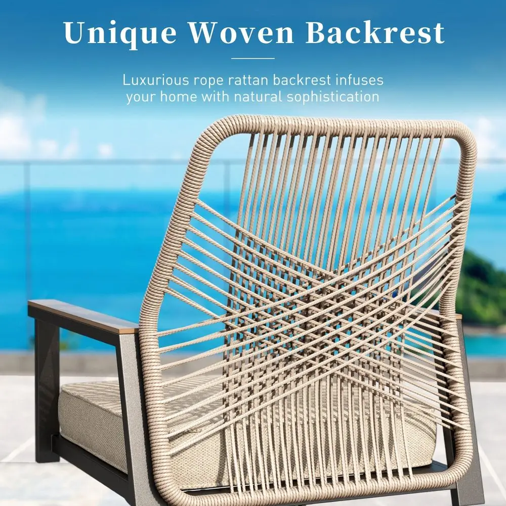 

Pieces Patio Dining Set, 4 x Woven Rattan Chairs with Waterproof Cushion, 42 Metal Round Dining Table with Umbrella Hole, Outdo