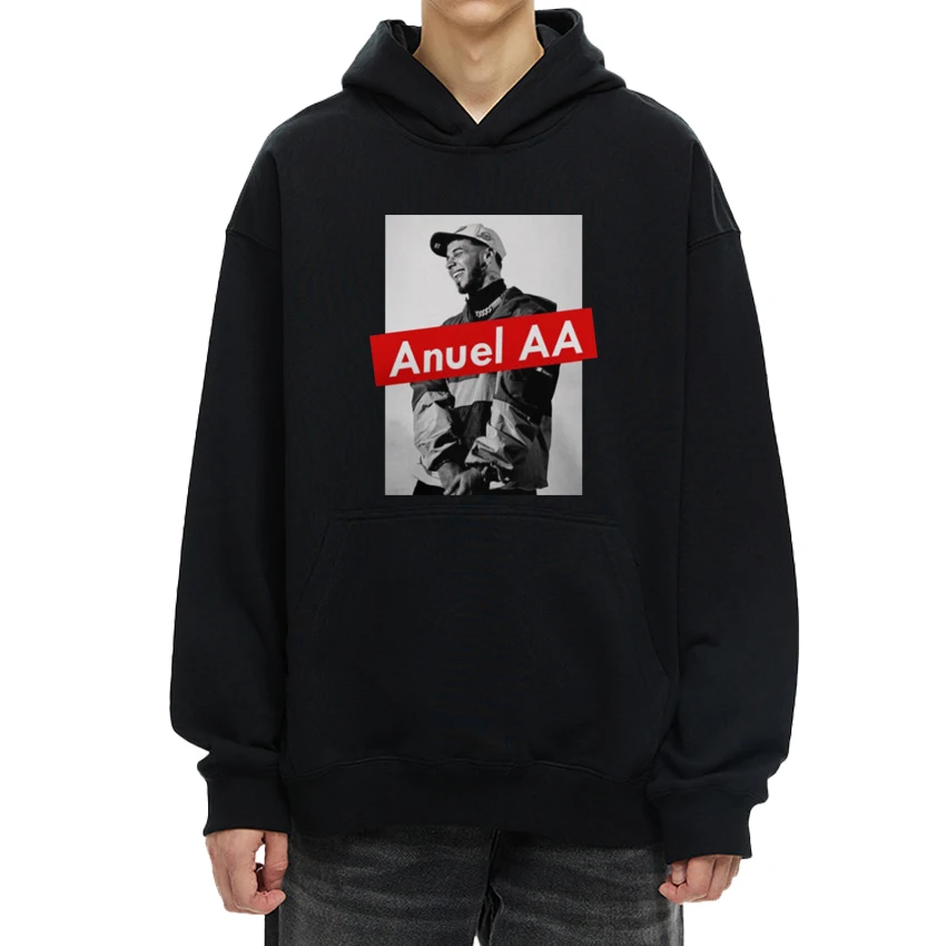 

Hot sale Anuel AA vintage 90s Graphic print Hoodie Men Women Casual hip hop black streetwear Unisex Fleece Long sleeve pullovers