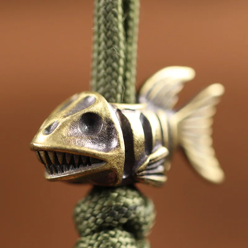 Латунный нож в виде скелета акулы, бусины для повседневного использования, для улицы, «сделай сам», Паракорд, плетеные аксессуары, шнурок, подвески, зонт, веревка, фонарик, подвески