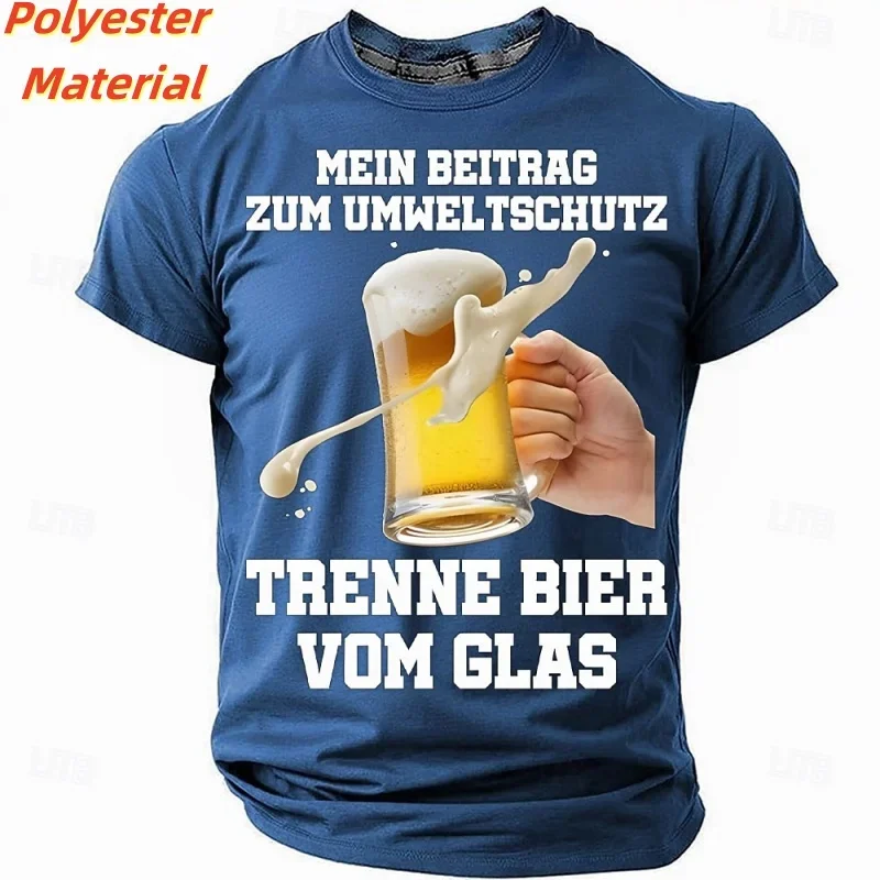 Funny German Beer Quote T-Shirt Mein Beitrag Zum Umweltschutz Graphic Tee Casual Polyester Short Sleeve Humor Drinking Shirt