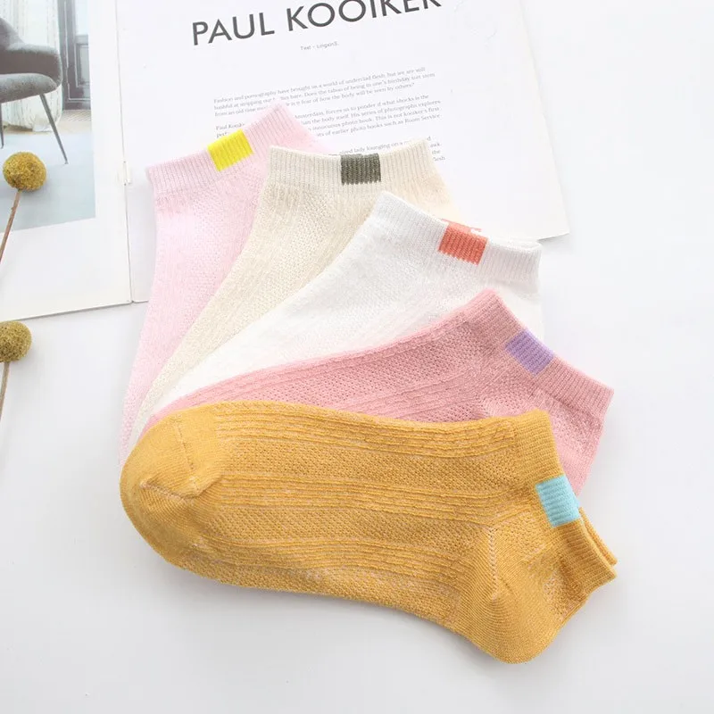 Chaussettes basses peu profondes pour femmes, série de documents bonbons mignons, tendance simple à la mode, chaussettes invisibles pour femmes, DZ104, 5 paires