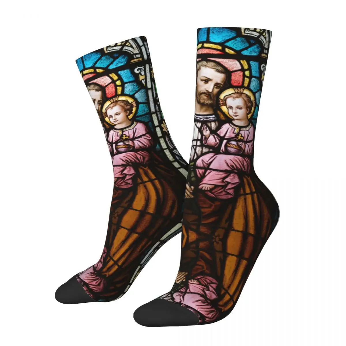 Funny Crazy Sock for Men Saint Joseph Baby Hip Hop Harajuku Jesus Happy Quality Pattern Printed Boys Crew compression Sock