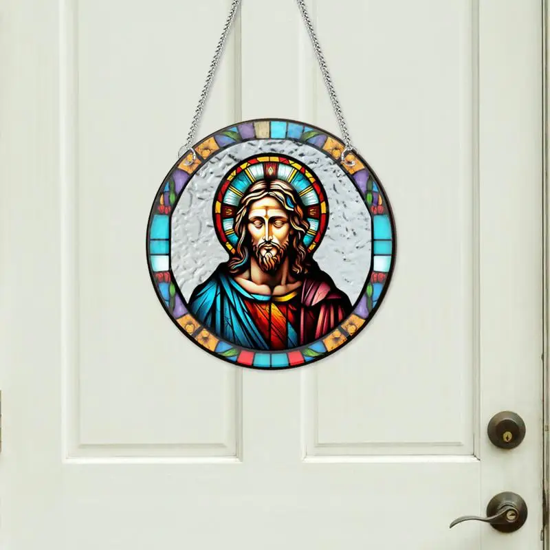 Sun Catcher Jesus Hanging Crystals Stained Glass Suncatcher Outdoor Decor Unique Wall Decor Window Hangings for Garden Bedroom