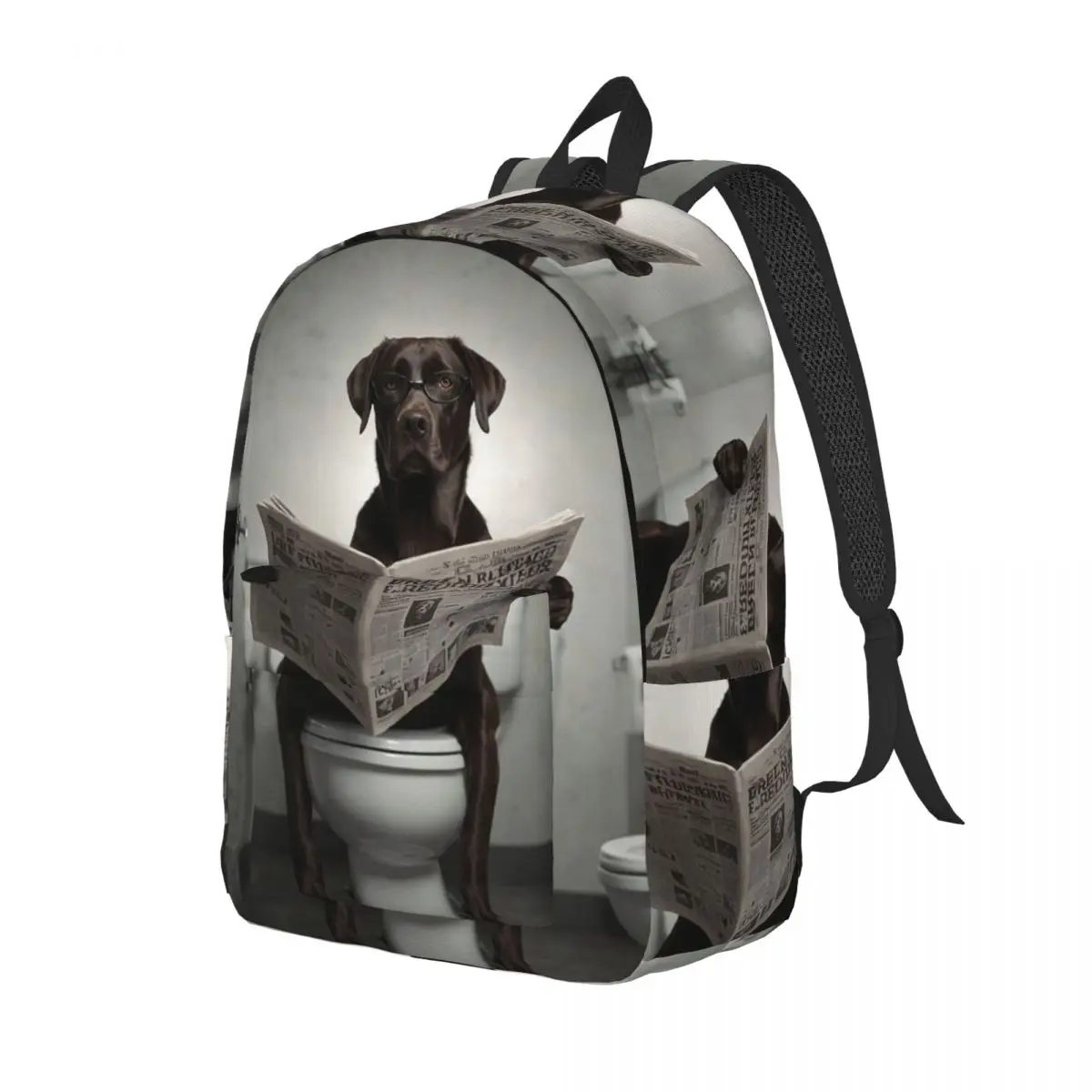 Chocolate Labrador Reading A Newspaper Student Backpack School Bag Hiking Travel Daypack Fashion Bookbag Shoulder Bags