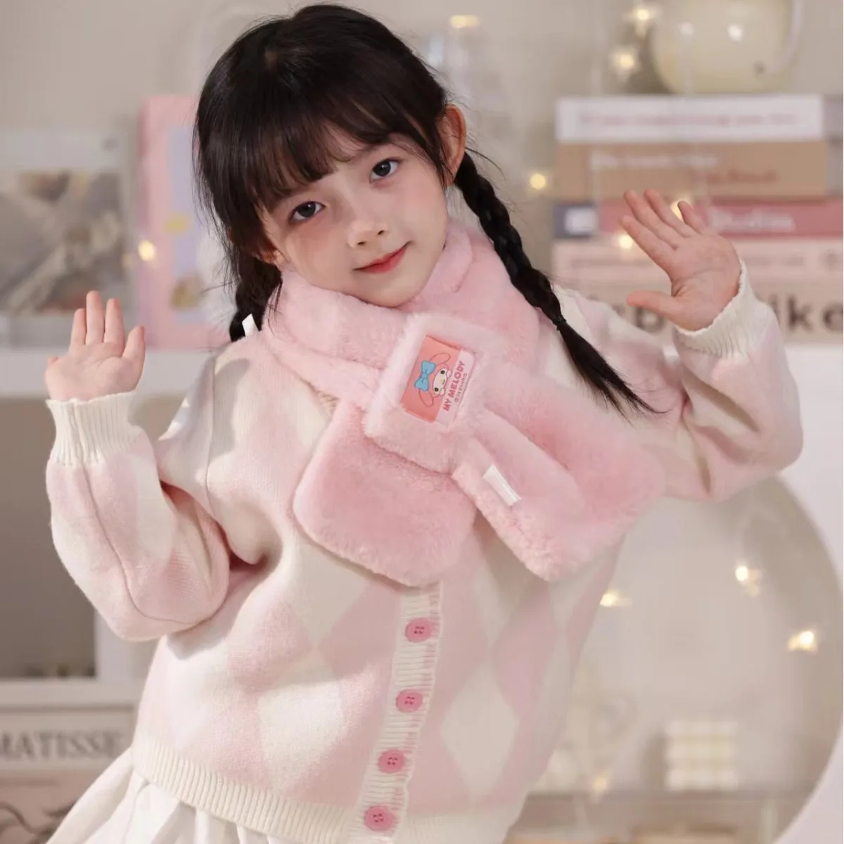 

Универсальный шарф Miniso с рисунком Куроми для детей зимой, милый шарф Melody, детский плюшевый утолщенный теплый шарф