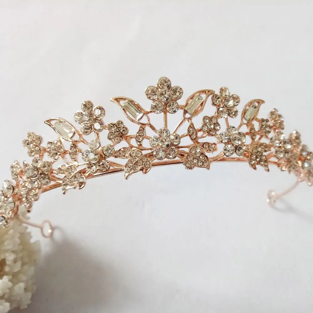 Bridal Hair Accessories Crystal Wedding Flower Bridal Princess Tiara Crown Women Prom Diadem Hair Ornaments Rhinestone Hair Hoop