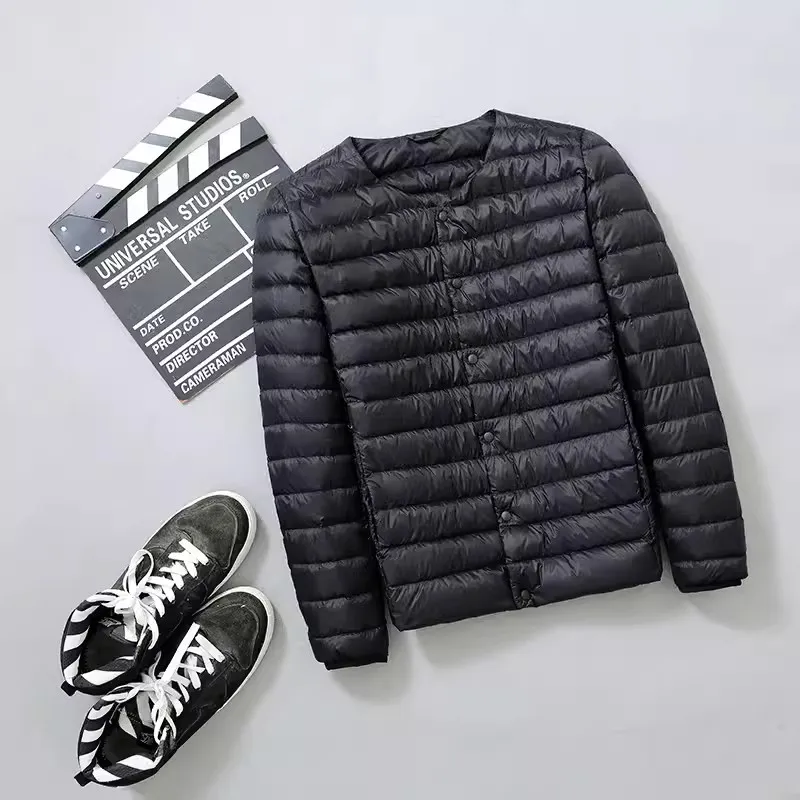 0-10℃ Ultra Light Men Winter Down Jackets 2024 New Autumn Male Collarless White Duck Down Coat Feather Quilted Puffer Outerwear