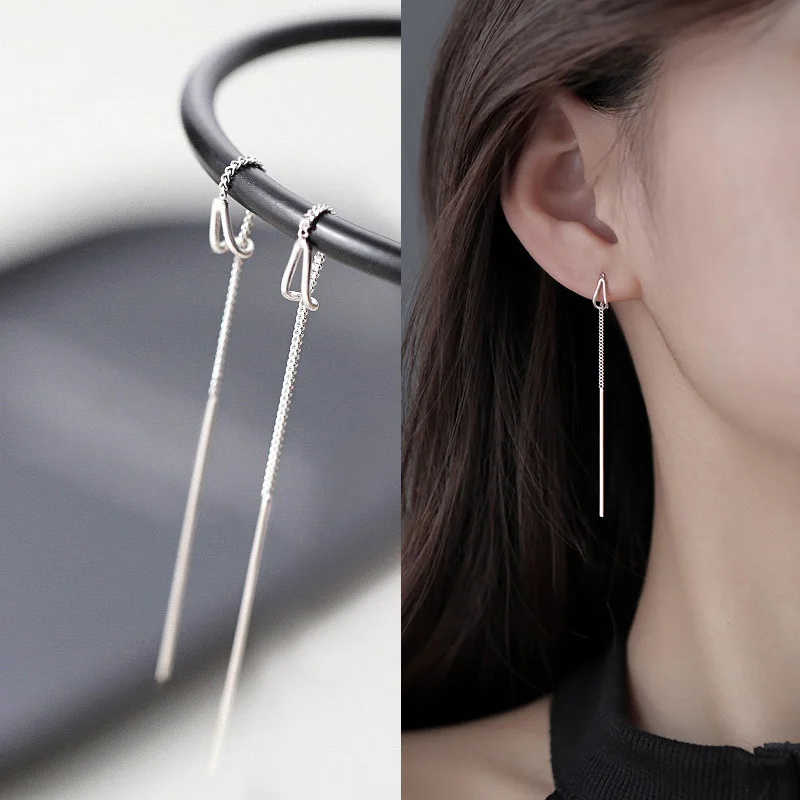 Simple Style Box Chain Tassel Drop Earrings For Women Long Dangle Earring Piercing Line Accessories Thin Mini Trendy Ear Jewelry