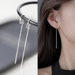 Pendientes colgantes con borlas y cadena de estilo Simple para mujer, aretes largos, accesorios de línea de perforación, Mini joyería fina a la moda para las orejas