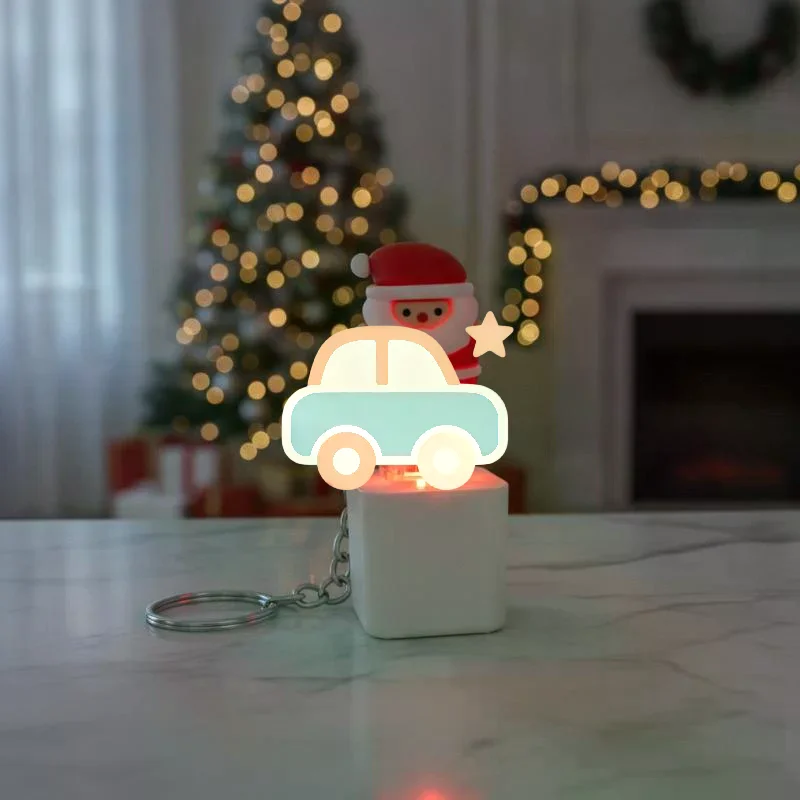 Christmas Santa Claus Voice Light Keychain Fidget Stress Relief Key Ring Unique Pendant for Keys Holiday Party Gift