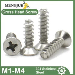 50-500PCS 304 Stainless Steel M1 M1.2 M1.4 M1.7 M2 M2.2 M2.5 M3 M4 Cross Recessed Countersunk Head Flat Tail Self-tapping Screw