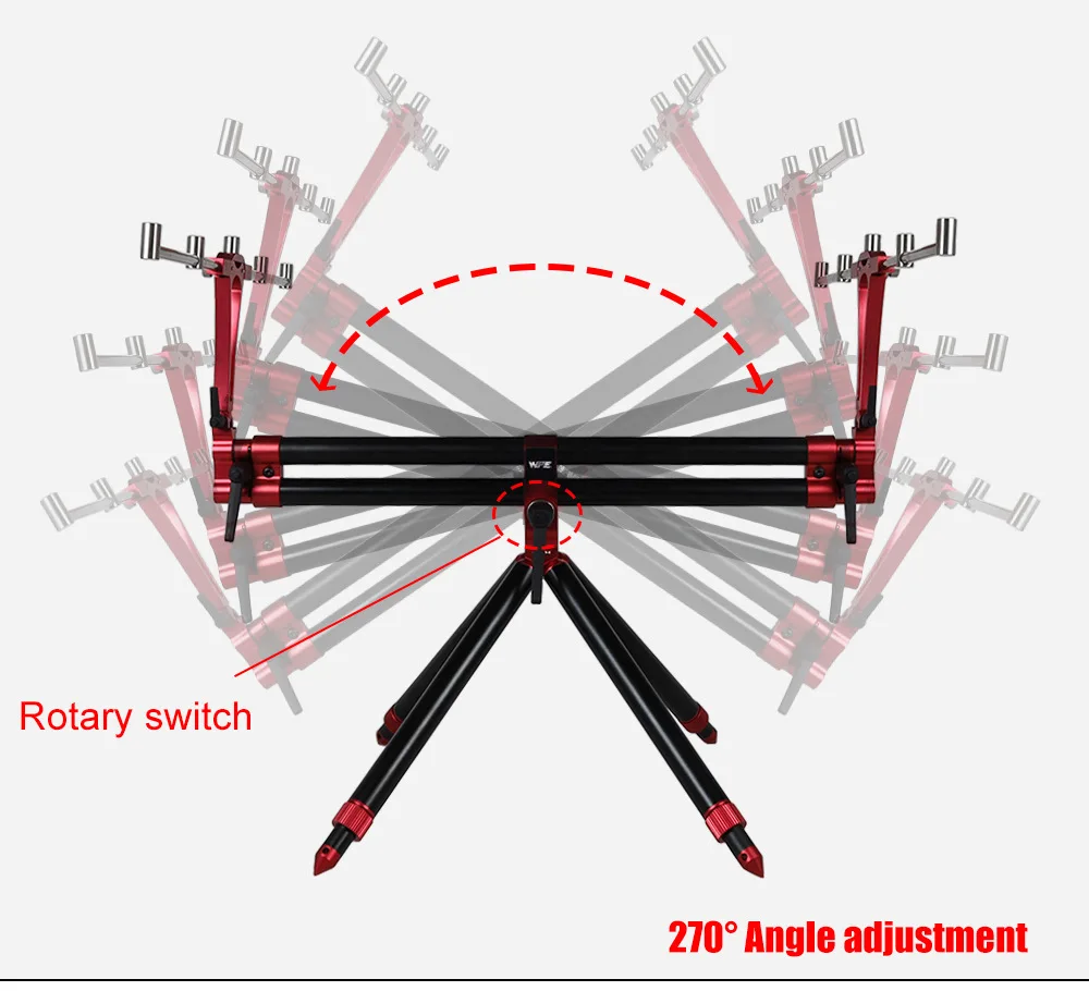 New 270 Angle Adjustable Aluminum Alloy Fishing Rod Stand 4 Legs Rod Holder Carp Fishing Pole Carp Fishing Accessory