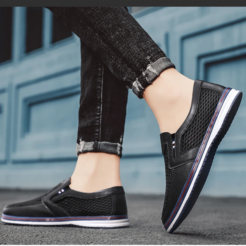 2023 New Shoes for Men Slip on Men's Vulcanize Shoes Autumn Solid Net Cloth Breathable Low-heeled Casual Versatile Sneakers