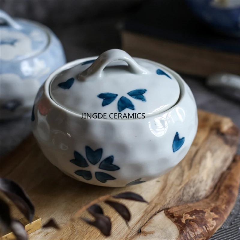 1pc Japanese Hand-painted Underglaze Color Stew Pot, Ceramic Tableware Stew Bowl, Covered Household Stew Pot, Kitchen Utensils