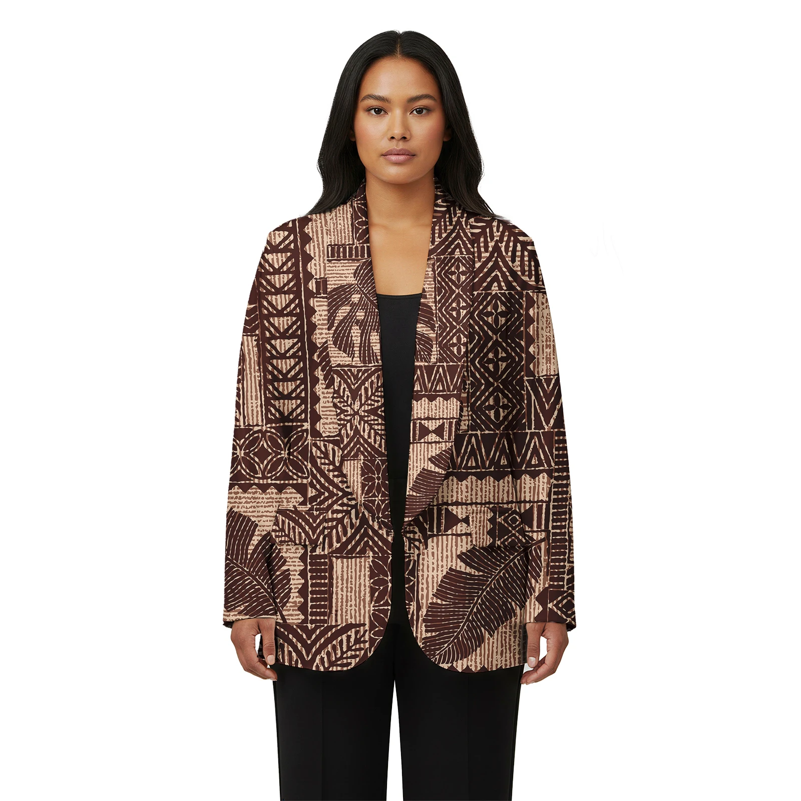 Fashion Samoan Island Ladies Turn-down Collar Polynesia Tribal Design Long Sleeve Clothes Custom Pattern Women's Suits & Blazers