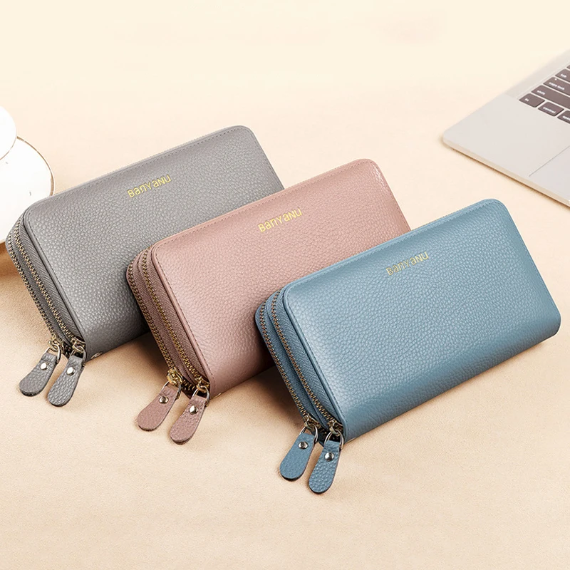 New Wallets for Women Large Capacity Long Wallet Genuine Leather Purse Female Brand Luxury Card Holder Cowhide Phone Clutch Bag