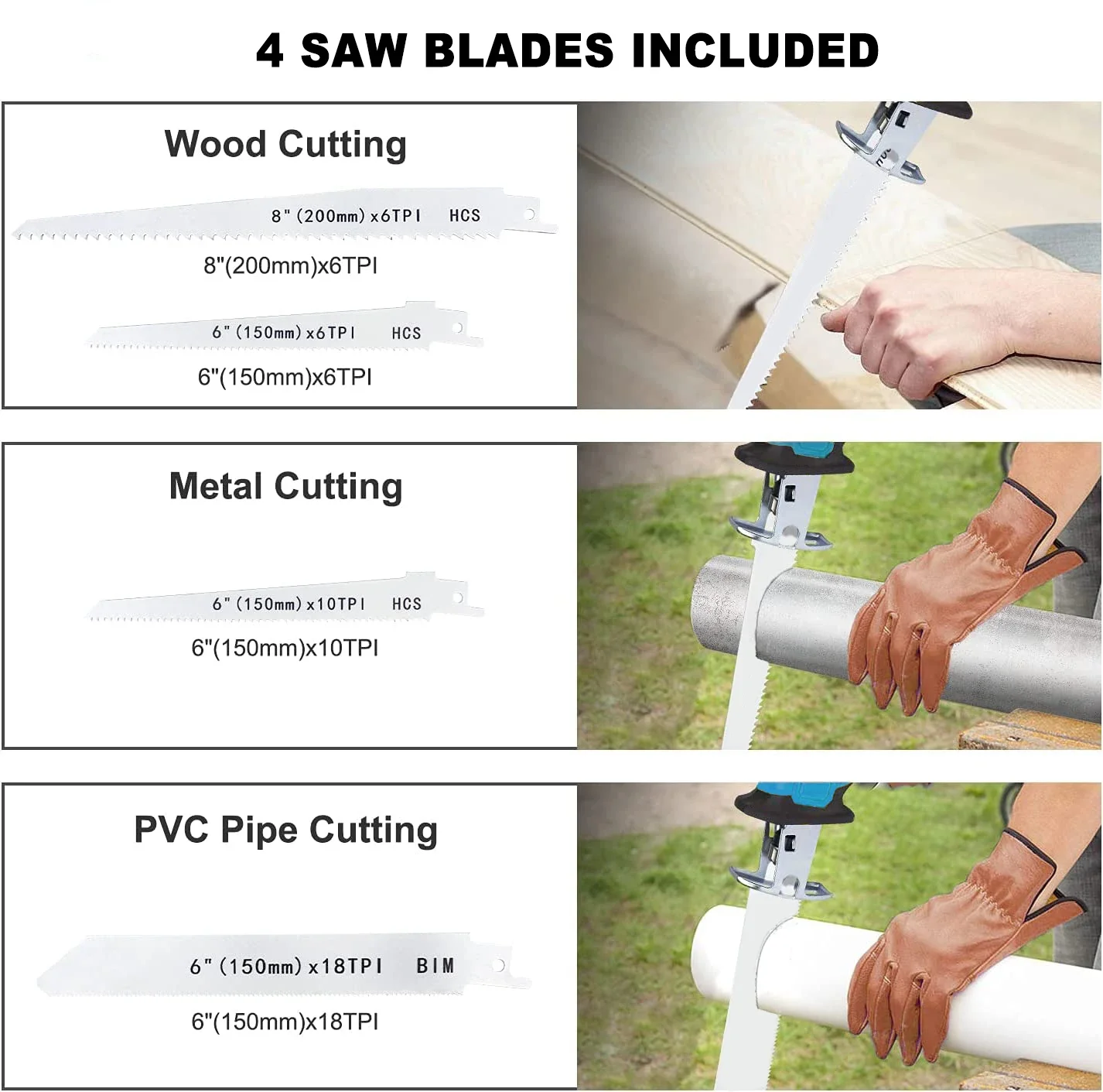 18V Cordless Electric Reciprocating Saw Adjustable Speed Cutter Wood Metal PVC Pipe Cutting Fit Makita 18v Battery (No Battery)