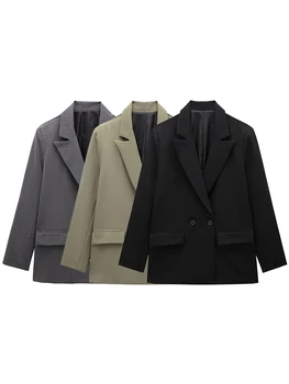 Willshela Women Fashion With Pockets Solid Double Breasted Blazer Vintage Long Sleeves…