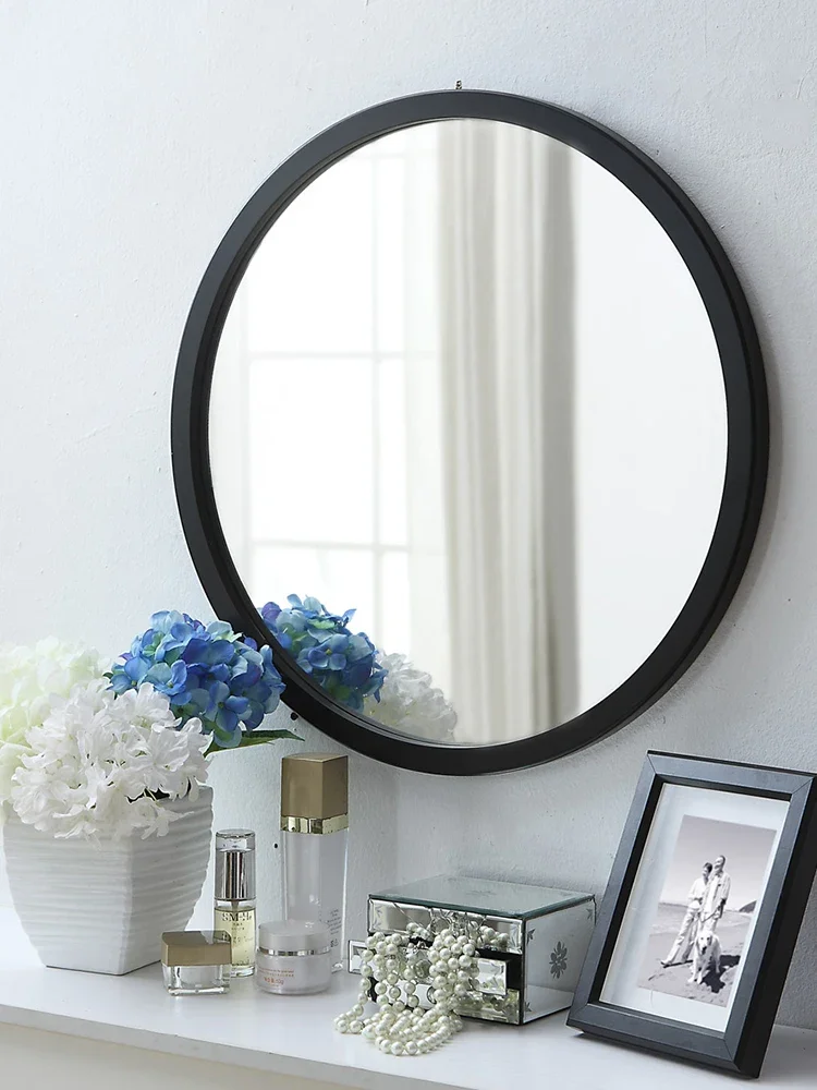 Wall-hung mirror wooden frame round decorative cosmetic mirror bathroom vanity mirror Nordic fitting room simple bedroom custom-