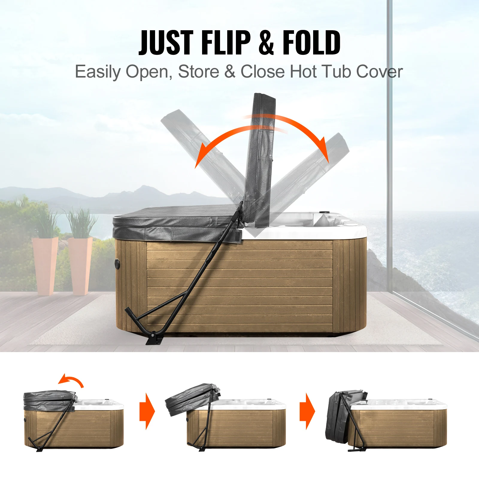 SucceBuy غطاء حوض استحمام ساخن رفع غطاء سبا رفع الارتفاع 31.5 "-41.3" العرض 57 "-92.5" قابل للتعديل مثبتة تحت كلا الجانبين مناسبة #2