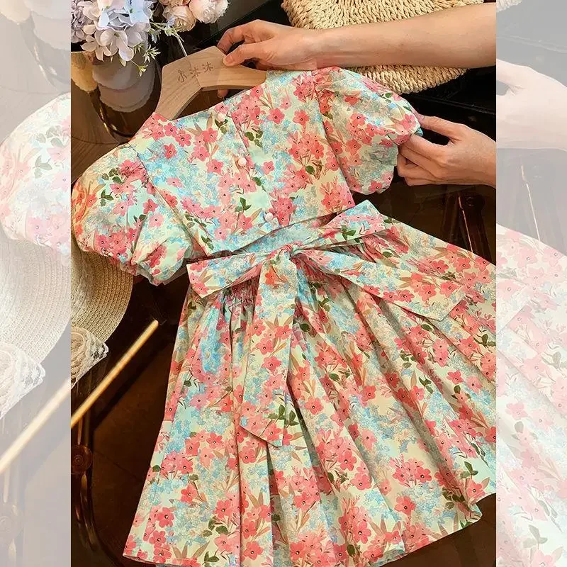 Humor Bear Girls' Fragmented Flower Dress Korean New Summer Sweet Children's Princess Dress Trend Vestidos Casual Outfit 2-6Y