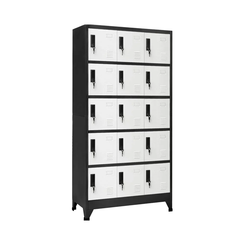 #￥forModern Steel Bedroom Wardrobe Cabinet with 15 Locking Compartments Lockable Wall Mounted for Living Room