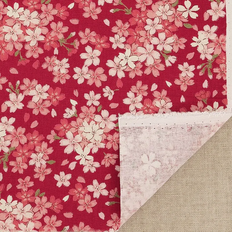 Cherry Blossom Pattern Cotton Fabric Small Floral Imitation Linen Texture for DIY Handicrafts Dresses Curtains Pillows Bags view 5